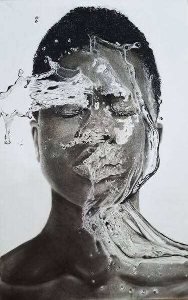 Dessin intitulée "Water dance" par Cansu Kam, Œuvre d'art originale, Fusain