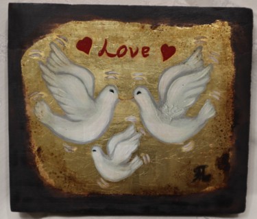 Schilderij getiteld "Doves with love" door Anastasia Patouna, Origineel Kunstwerk, Tempera
