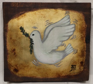 Painting titled "Dove with olive bra…" by Anastasia Patouna, Original Artwork, Tempera
