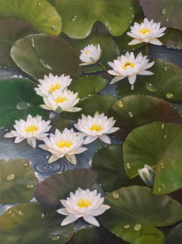 Картина под названием "Водяные лилии.Water…" - Marina Garbuzova, Подлинное произведение искусства, Масло