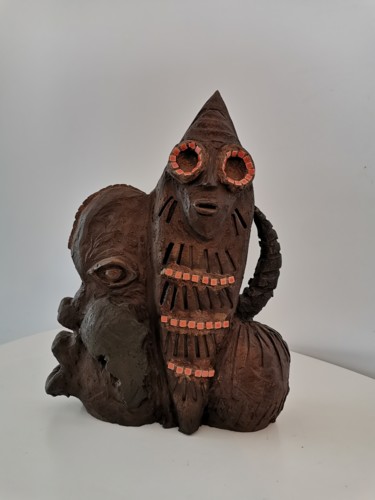 Sculpture intitulée "Coeur d'Afrique" par Martine Caoudal, Œuvre d'art originale, Argile