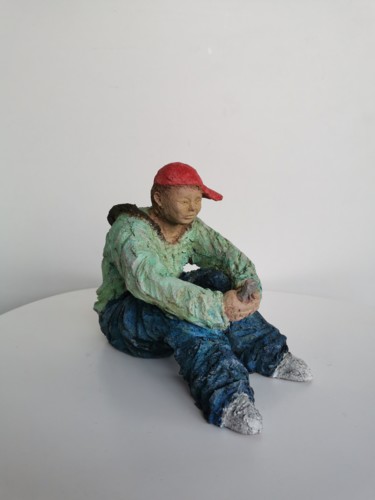 Sculpture intitulée "Hip Hop SMS" par Martine Caoudal, Œuvre d'art originale, Argile