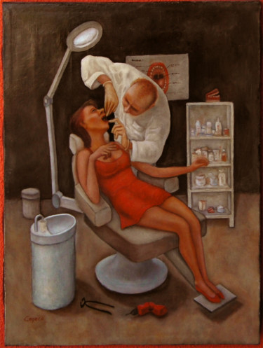 Painting titled "Il dentista" by Nunzio Capece, Original Artwork, Oil