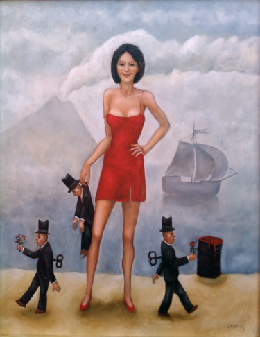 Schilderij getiteld "La giocattolaia" door Nunzio Capece, Origineel Kunstwerk, Olie