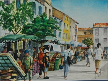 Pintura intitulada "Marché de Provence" por Henri Capell, Obras de arte originais