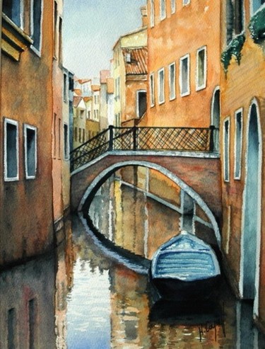 Painting titled "Venise Barque sur u…" by Henri Capell, Original Artwork