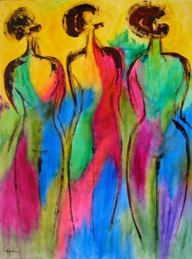Painting titled "Look the 3 Men - Re…" by Cappone, Original Artwork, Oil Mounted on Wood Stretcher frame