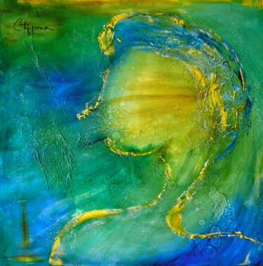 Картина под названием "Fleur de Mer - Flow…" - Cappone, Подлинное произведение искусства, Масло Установлен на Деревянная рам…