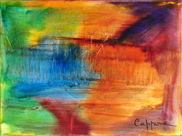 Painting titled "Et L'Eau Monte - An…" by Cappone, Original Artwork, Oil Mounted on Wood Stretcher frame