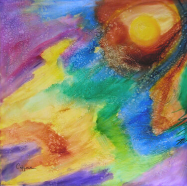 Painting titled "Eruptions Solaires…" by Cappone, Original Artwork, Oil Mounted on Wood Stretcher frame