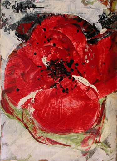 Painting titled "Coquelicot - Poppy" by Cappone, Original Artwork, Oil Mounted on Wood Stretcher frame