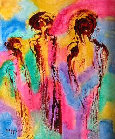 Painting titled "Les 3 Sages -" by Cappone, Original Artwork, Oil Mounted on Wood Stretcher frame