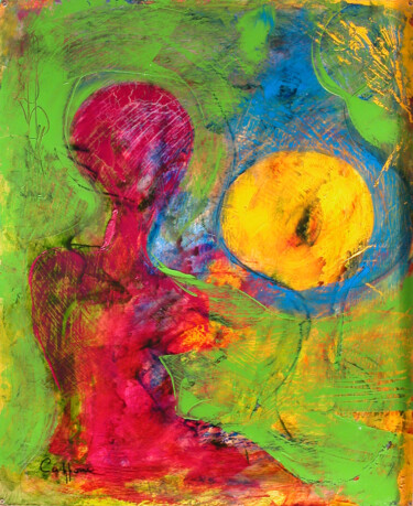 Painting titled "La Bulle Nourricièr…" by Cappone, Original Artwork, Oil Mounted on Wood Stretcher frame