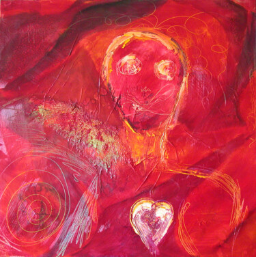 Peinture intitulée "Rouge Coeur - Fire…" par Cappone, Œuvre d'art originale, Huile Monté sur Châssis en bois