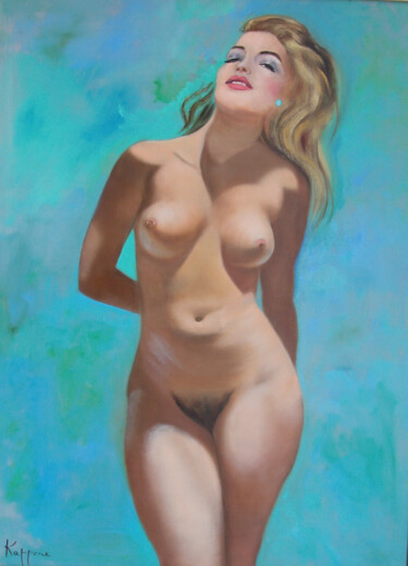 Painting titled "La Belle Bleue - Be…" by Cappone, Original Artwork, Oil