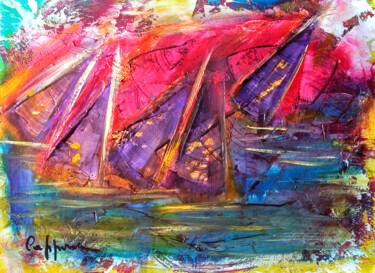 Peinture intitulée "La Danse des Bateau…" par Cappone, Œuvre d'art originale, Huile