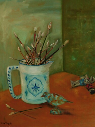 L'oiseau et le pinceaux Peinture intitulée "L'oiseau et le pinc…" par Cantrelle, Œuvre d'art originale, Huile