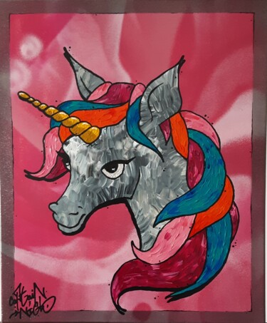 Malerei mit dem Titel "Grey Licorn" von Captain Niglo, Original-Kunstwerk, Acryl