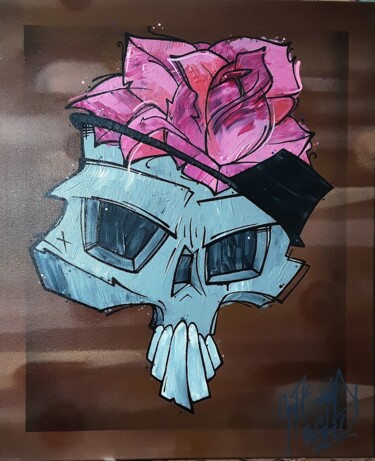 Malerei mit dem Titel "Flower Skull" von Captain Niglo, Original-Kunstwerk, Acryl