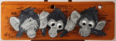Painting titled "Singes Trio" by Captain Niglo, Original Artwork, Acrylic