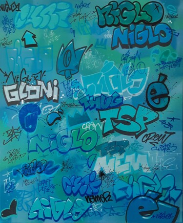 Painting titled "Blue Throwie" by Captain Niglo, Original Artwork, Marker
