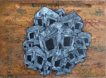 Peinture intitulée "Grey Skulls" par Captain Niglo, Œuvre d'art originale, Acrylique