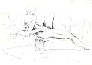 Drawing titled "Naked Lounge" by Cara Cahusac, Original Artwork, Ink