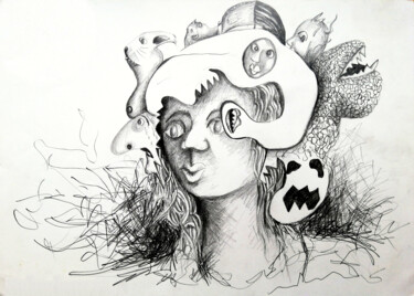 Dessin intitulée "Strange thoughts" par Cara Cahusac, Œuvre d'art originale, Crayon