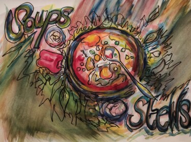 Schilderij getiteld "Soups and stews" door Cara Cahusac, Origineel Kunstwerk, Aquarel