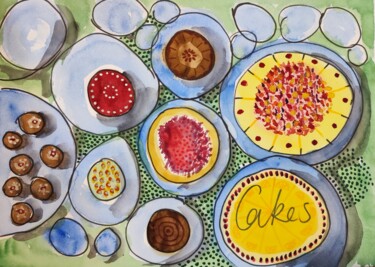 Malerei mit dem Titel "Cakes" von Cara Cahusac, Original-Kunstwerk, Aquarell