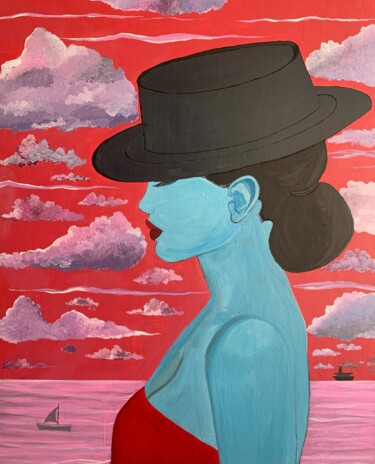 Painting titled "Rouge est le ciel" by Cara Keya, Original Artwork, Acrylic Mounted on Wood Stretcher frame
