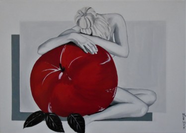 Painting titled "Tentation" by Cara India, Original Artwork, Acrylic Mounted on Wood Stretcher frame