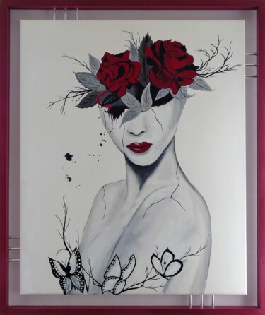 Painting titled "Mystérieuse..." by Cara India, Original Artwork, Acrylic Mounted on Wood Stretcher frame