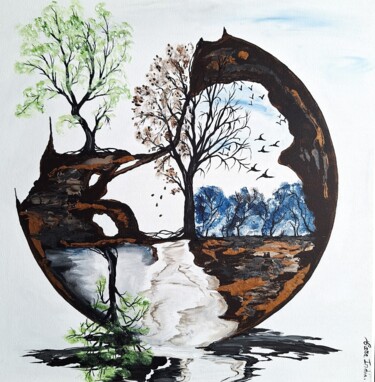 Картина под названием "Quatre saisons" - Cara India, Подлинное произведение искусства, Акрил Установлен на Деревянная рама д…