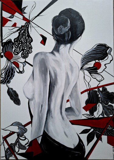 Painting titled "Simplement femme ..." by Cara India, Original Artwork, Acrylic Mounted on Wood Stretcher frame