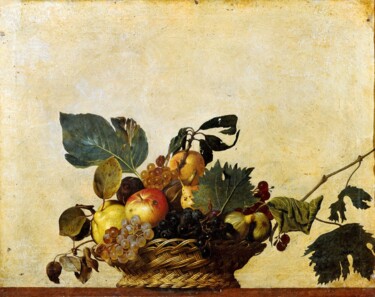 Painting titled "Basket of Fruit" by Caravaggio, Original Artwork, Oil