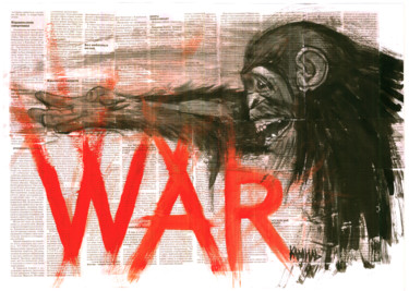 WAR "WAR" başlıklı Tablo Kamil Valeev tarafından, Orijinal sanat, Mürekkep