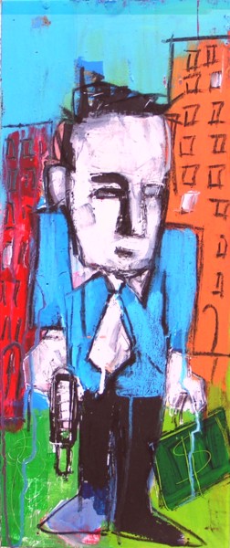 Painting titled "omo-valigetta-e-pis…" by Andrea Cardia, Original Artwork