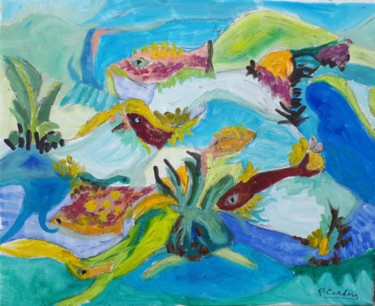 Peinture intitulée "La mer" par P Cardin, Œuvre d'art originale, Huile