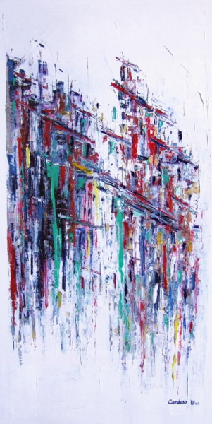 Painting titled "Place du Marché | F…" by Cardoso Manu, Original Artwork, Oil Mounted on Wood Stretcher frame