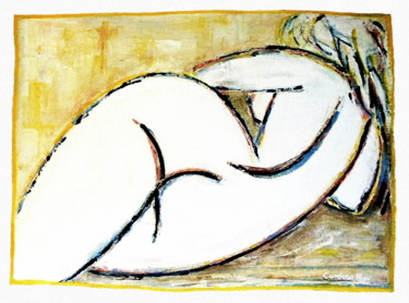 Painting titled "Caroline | Body line" by Cardoso Manu, Original Artwork, Oil Mounted on Wood Stretcher frame