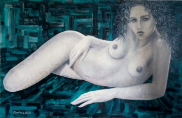 Painting titled "CLARISSE | Au Piano" by Cardoso Manu, Original Artwork, Oil Mounted on Wood Stretcher frame