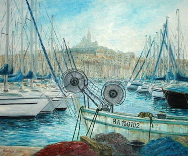 Pittura intitolato "Vieux Port de Marse…" da Cardoso Manu, Opera d'arte originale, Olio Montato su Telaio per barella in leg…