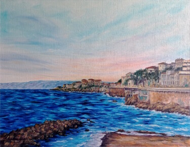 Painting titled "La Corniche | Marse…" by Cardoso Manu, Original Artwork, Oil Mounted on Wood Stretcher frame