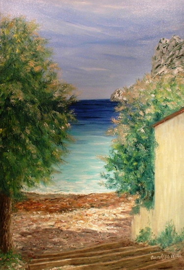 Painting titled "Plage de Sormiou |…" by Cardoso Manu, Original Artwork, Oil Mounted on Wood Stretcher frame