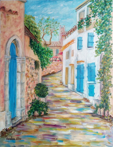 Painting titled "Ruelle Provençale d…" by Cardoso Manu, Original Artwork, Oil Mounted on Wood Stretcher frame