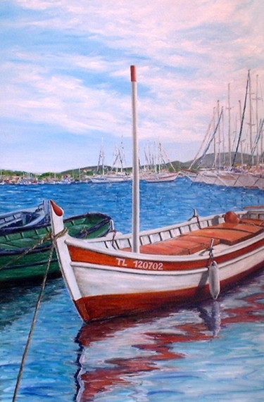 Painting titled "Barque à Sanary" by Cardoso Manu, Original Artwork, Oil Mounted on Wood Stretcher frame