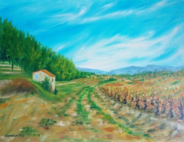 Painting titled "CABANON PROVENCAL" by Cardoso Manu, Original Artwork, Oil Mounted on Wood Stretcher frame