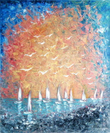 Картина под названием "OPTIMISTS AU SOLEIL…" - Cardoso Manu, Подлинное произведение искусства, Масло Установлен на Деревянна…