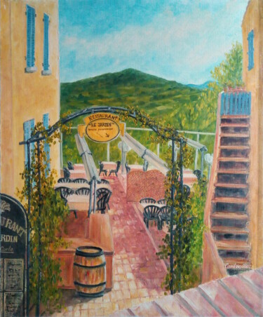 Pintura titulada "RESTAURANT LE JARDIN" por Cardoso Manu, Obra de arte original, Oleo Montado en Bastidor de camilla de made…